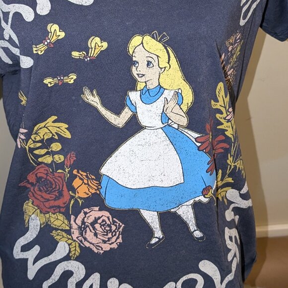 Disney Alice In Wonderland Women Soft Short Sleeve Graphic Print Top Womens L - Picture 2 of 5